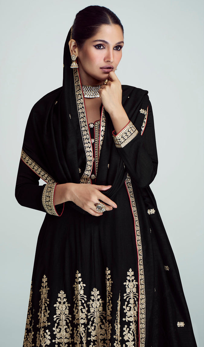 Elegant Black Premium Silk Indian Salwar Kameez