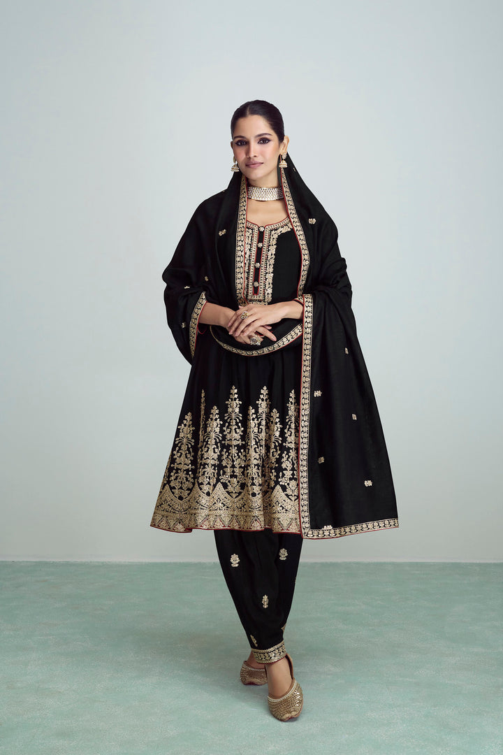 Elegant Black Premium Silk Indian Salwar Kameez