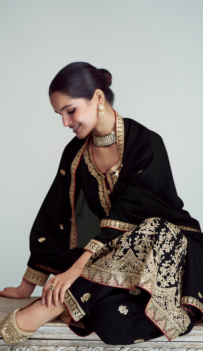 Elegant Black Premium Silk Indian Salwar Kameez