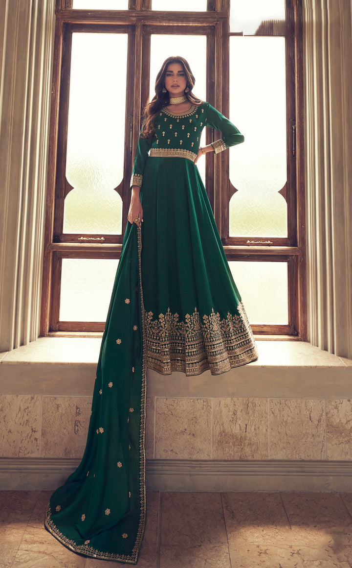 Graceful Bottle Green Premium Silk Anarkali Suit