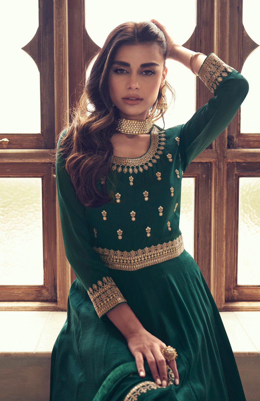 Graceful Bottle Green Premium Silk Anarkali Suit