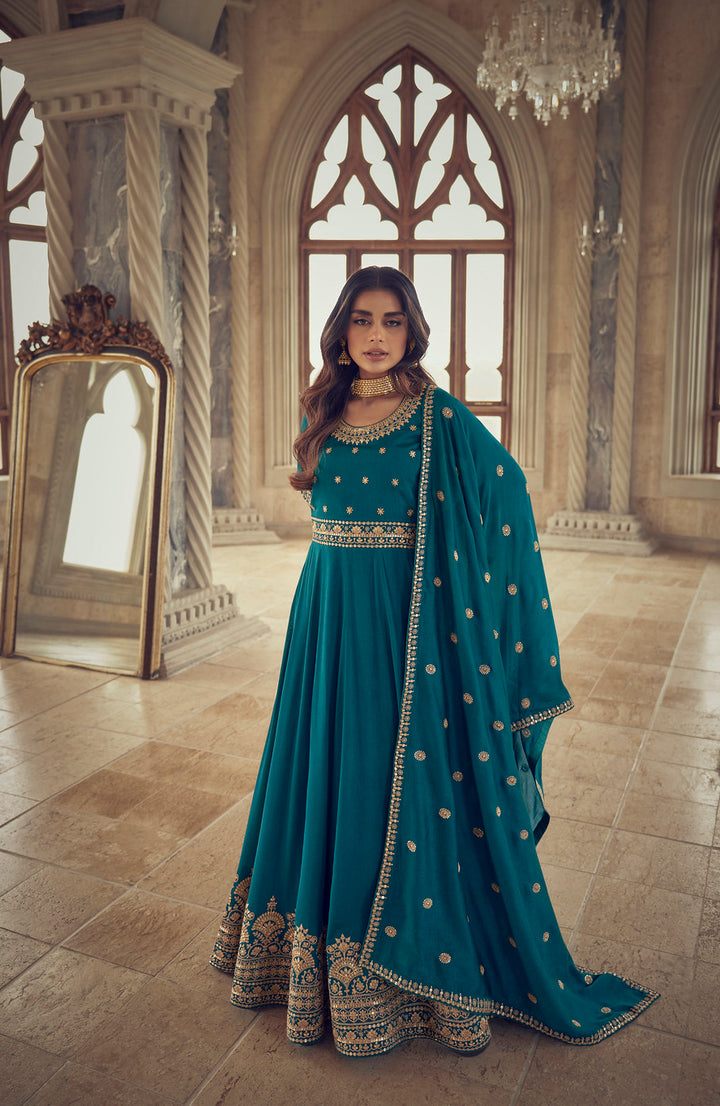 Enchanting Bottle Green Premium Silk Anarkali Suit