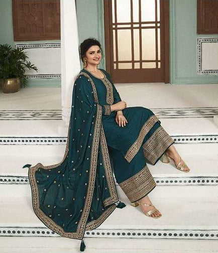 Radiant Rama Green Georgette Silk Designer Salwar Kameez