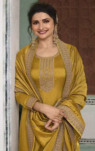 Elegant Yellow Georgette Silk Designer Salwar Kameez