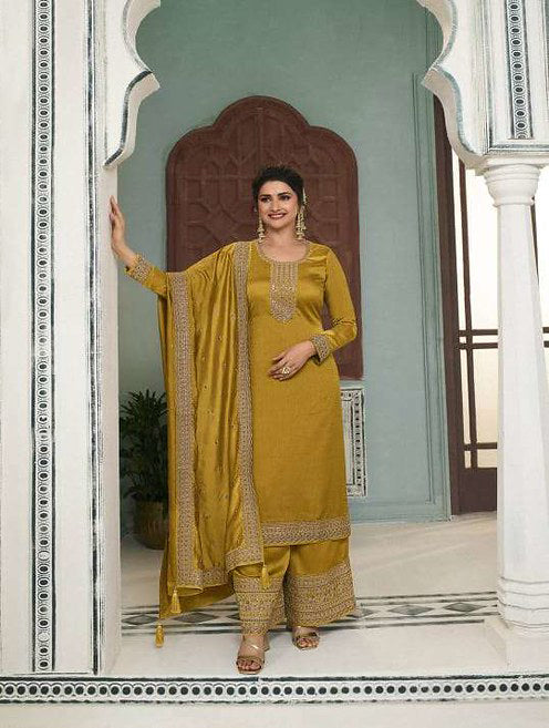 Elegant Yellow Georgette Silk Designer Salwar Kameez