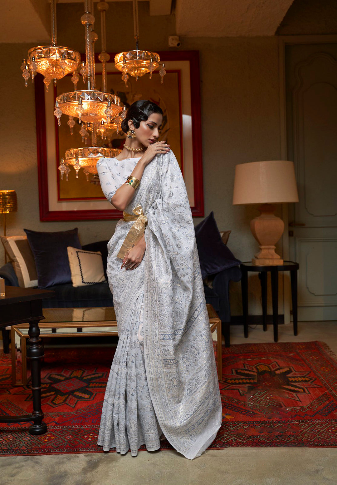 Beautiful White Modal Silk Indian Saree