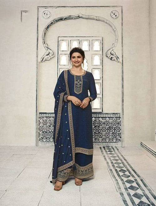 Enchanting Blue Georgette Silk Designer Salwar Kameez