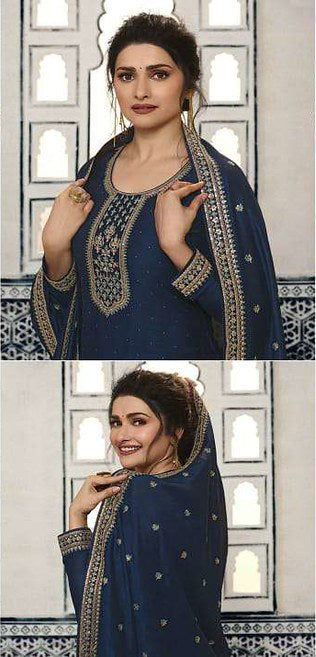 Enchanting Blue Georgette Silk Designer Salwar Kameez