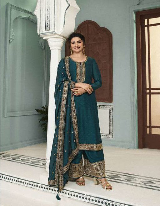 Radiant Rama Green Georgette Silk Designer Salwar Kameez