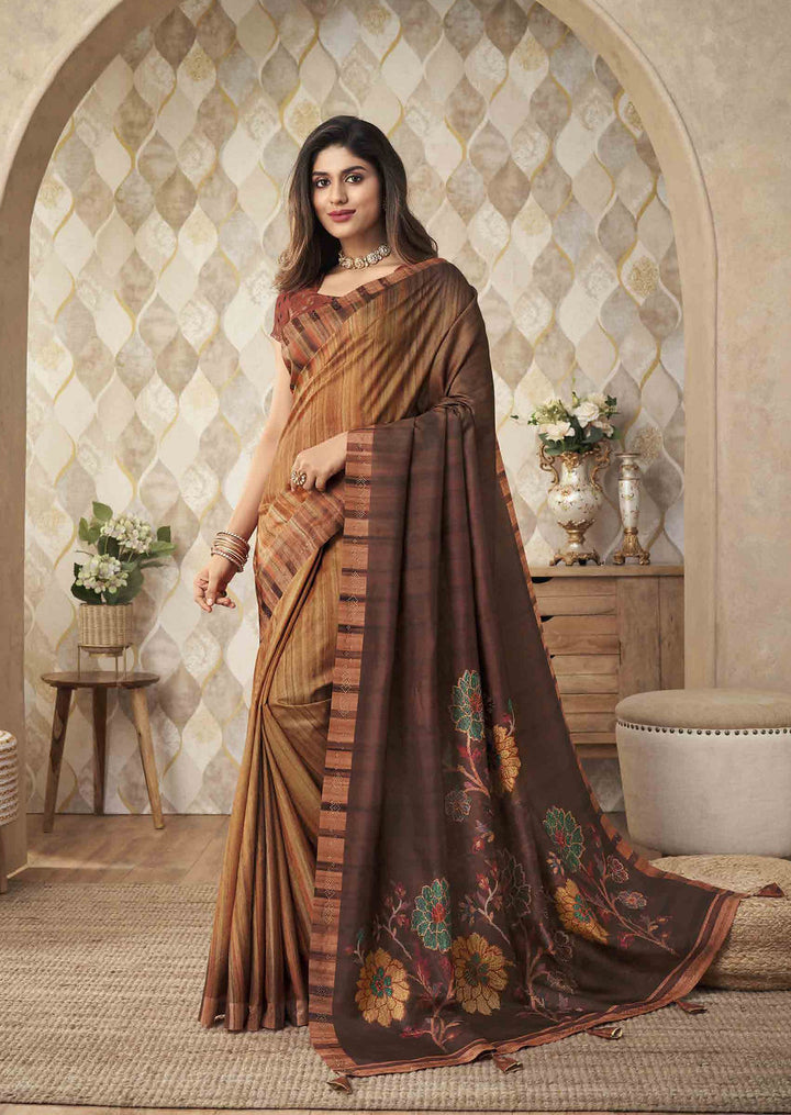 Indian Designer Saree in Brown Silk