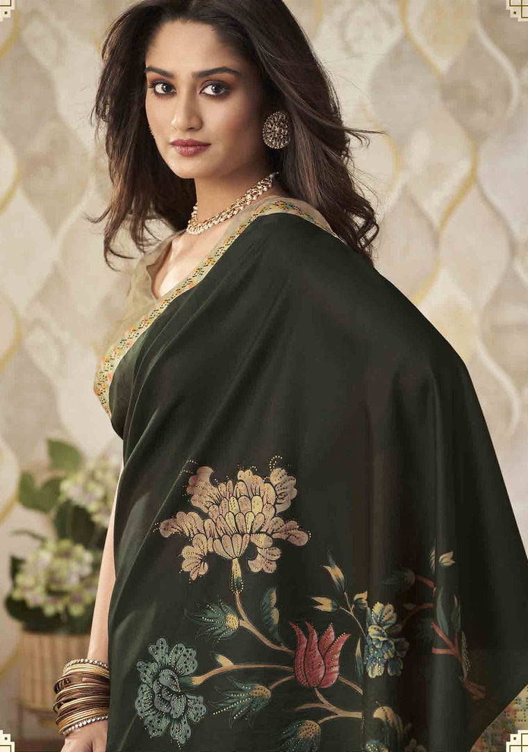 Designer Indian Saree in Green Silk