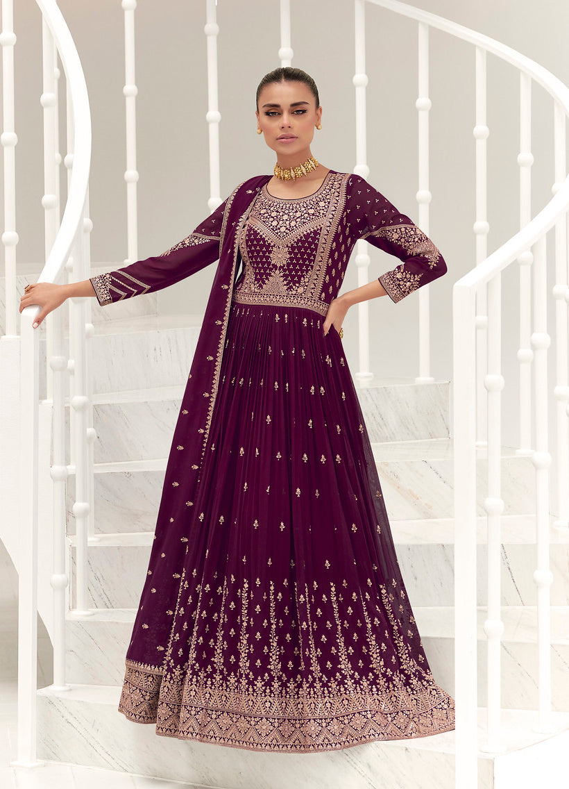 Elegant Wine Indian Anarkali Dress