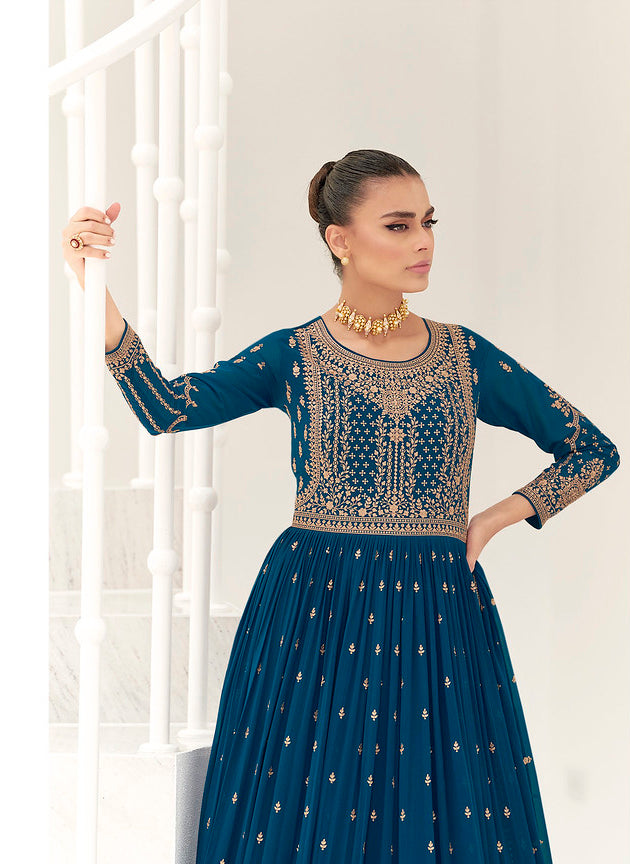 Elegant Blue Indian Anarkali Dress