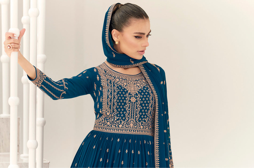 Elegant Blue Indian Anarkali Dress