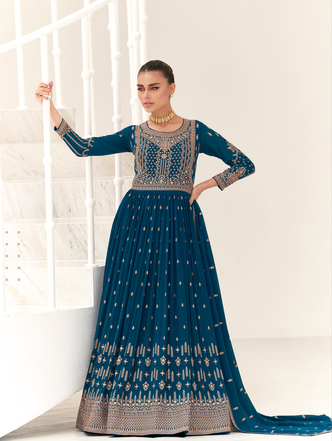 Elegant Blue Indian Anarkali Dress