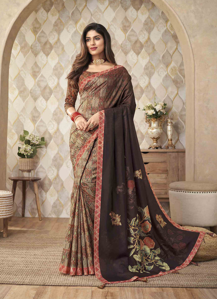 Timeless Elegance: Dark Brown Silk Saree