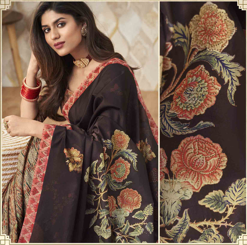 Timeless Elegance: Dark Brown Silk Saree