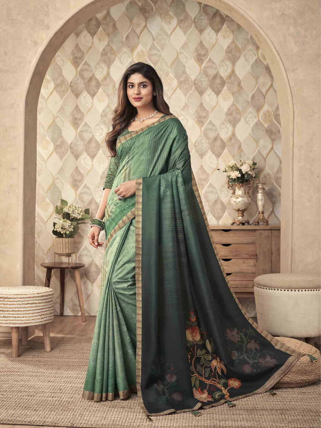 Radiant Rama Green Silk Saree