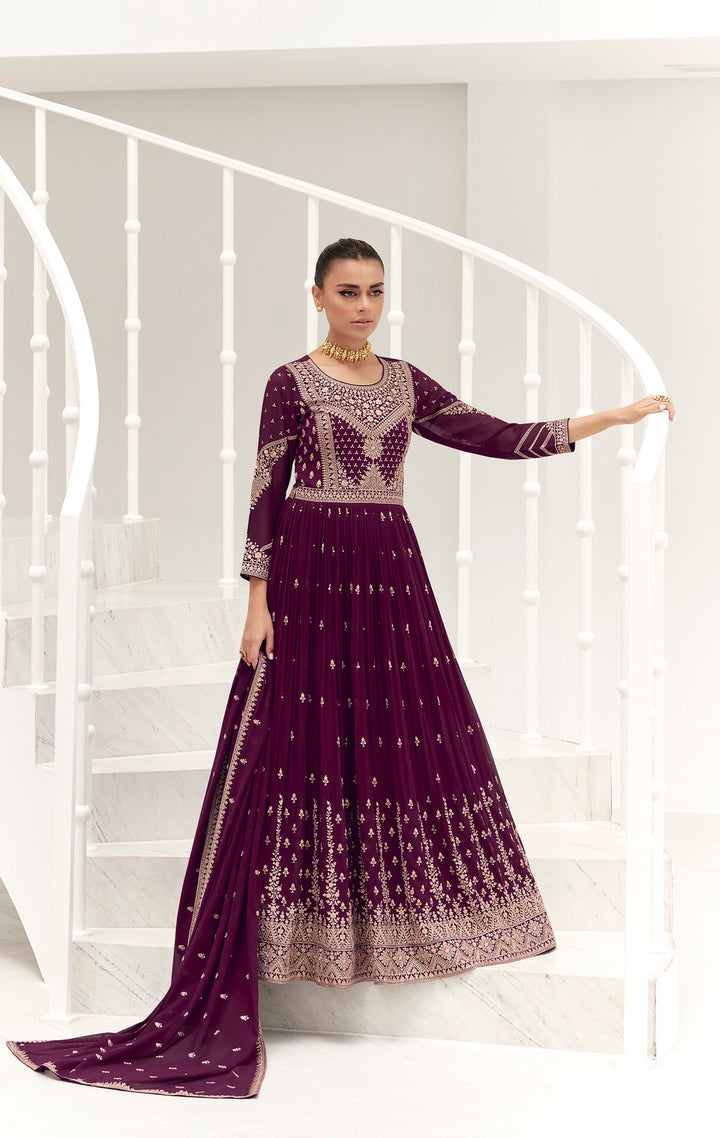 Elegant Wine Indian Anarkali Dress