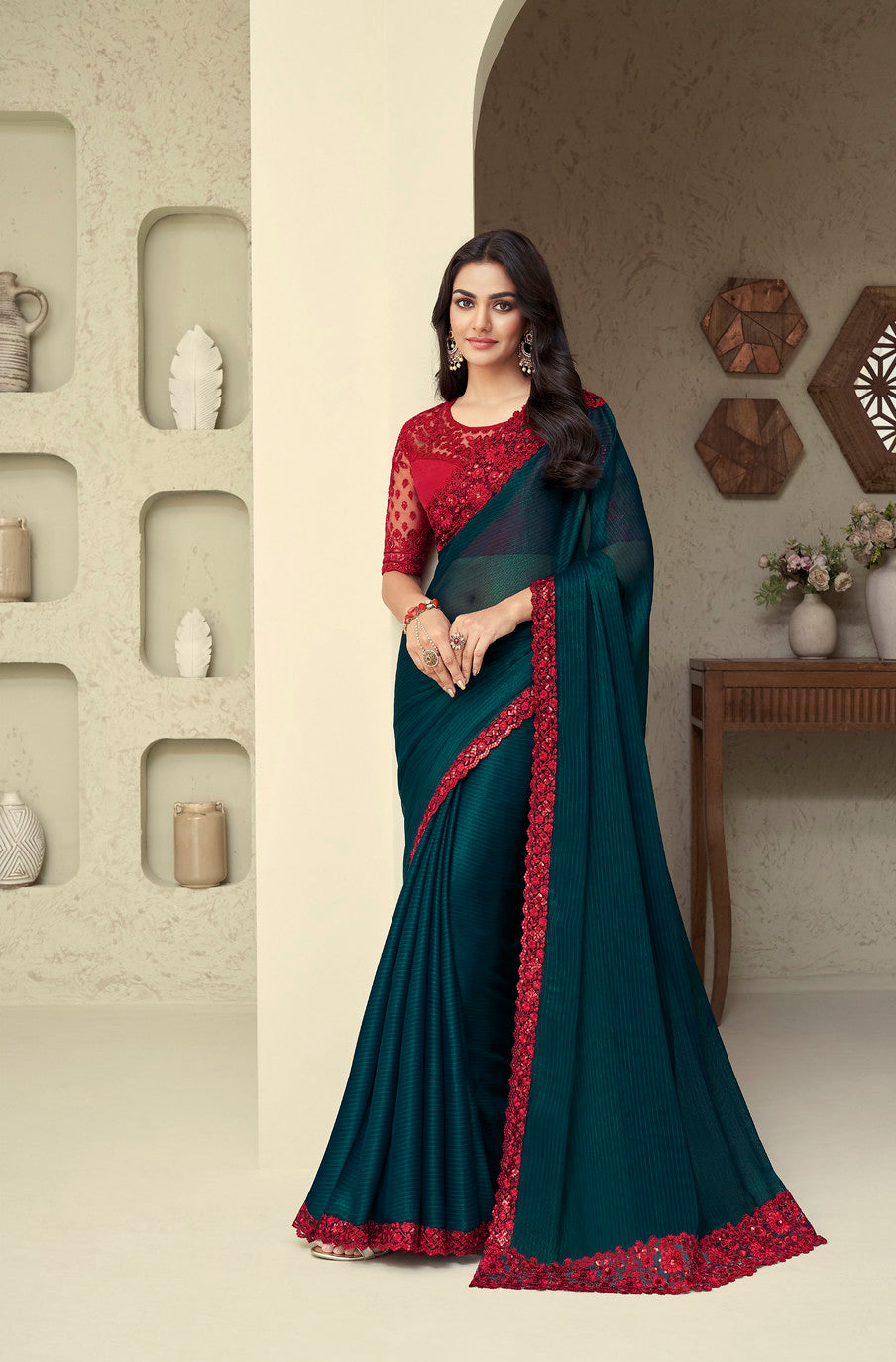 Dark Green Designer Saree