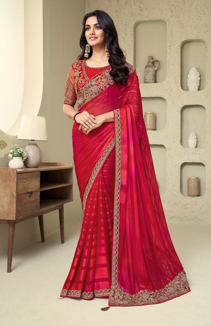 Designer Indian Saree in Red