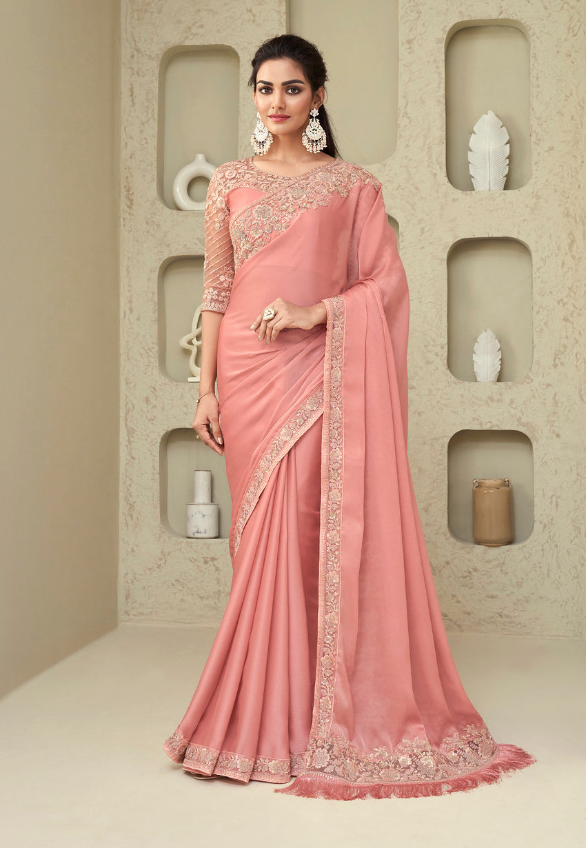 Elegant Peach Designer Saree