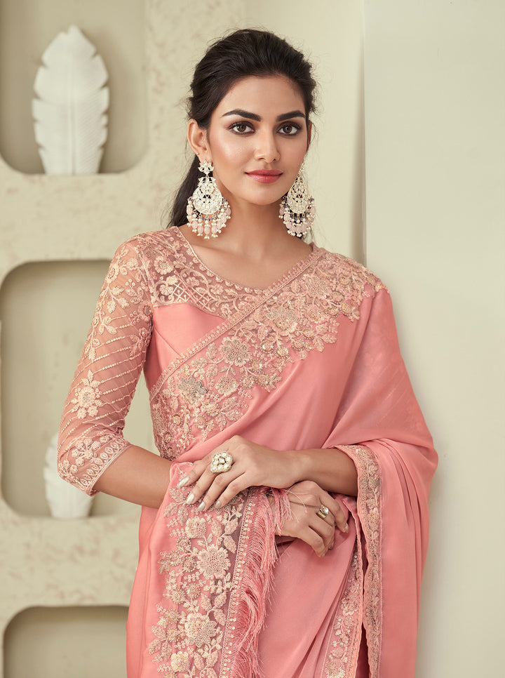 Elegant Peach Designer Saree