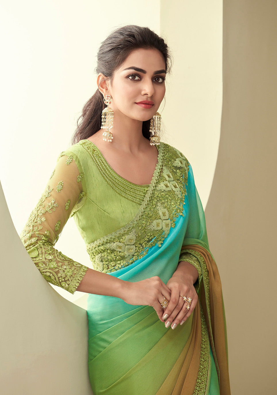 Stunning Light Green Designer Saree