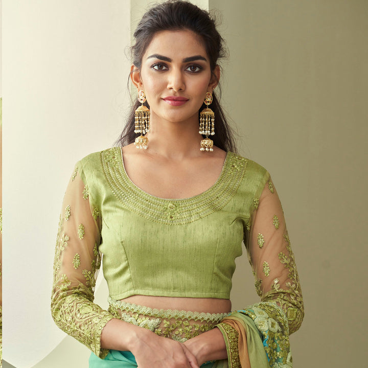 Stunning Light Green Designer Saree