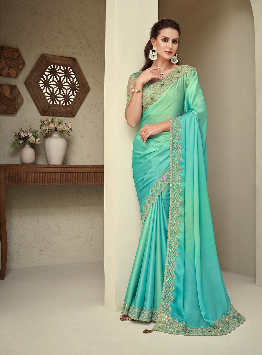 Elegance with Sky Blue Designer Saree