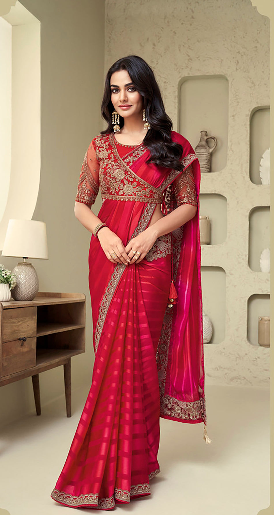 Designer Indian Saree in Red