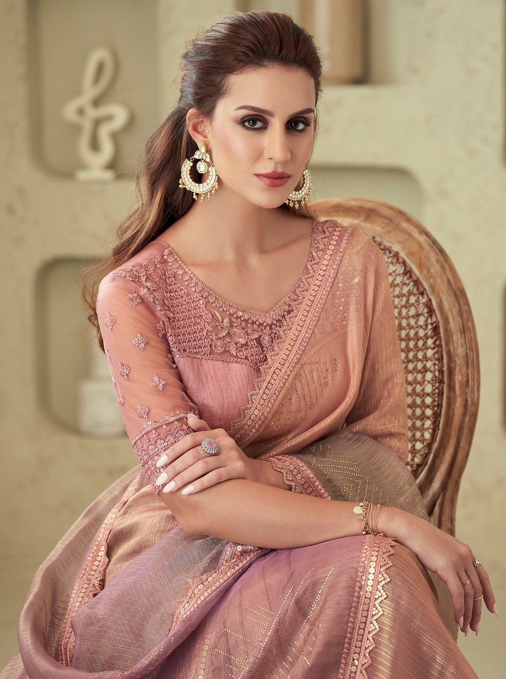 Elegant Dusty Pink Designer Saree