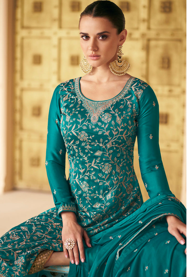 Designer Salwar Kameez in Rama Green