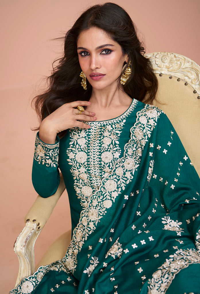 Indian Salwar Kameez Online in Rama Green Color