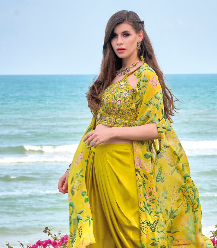 Designer Ready Wear Indo Western in Lemon Yellow