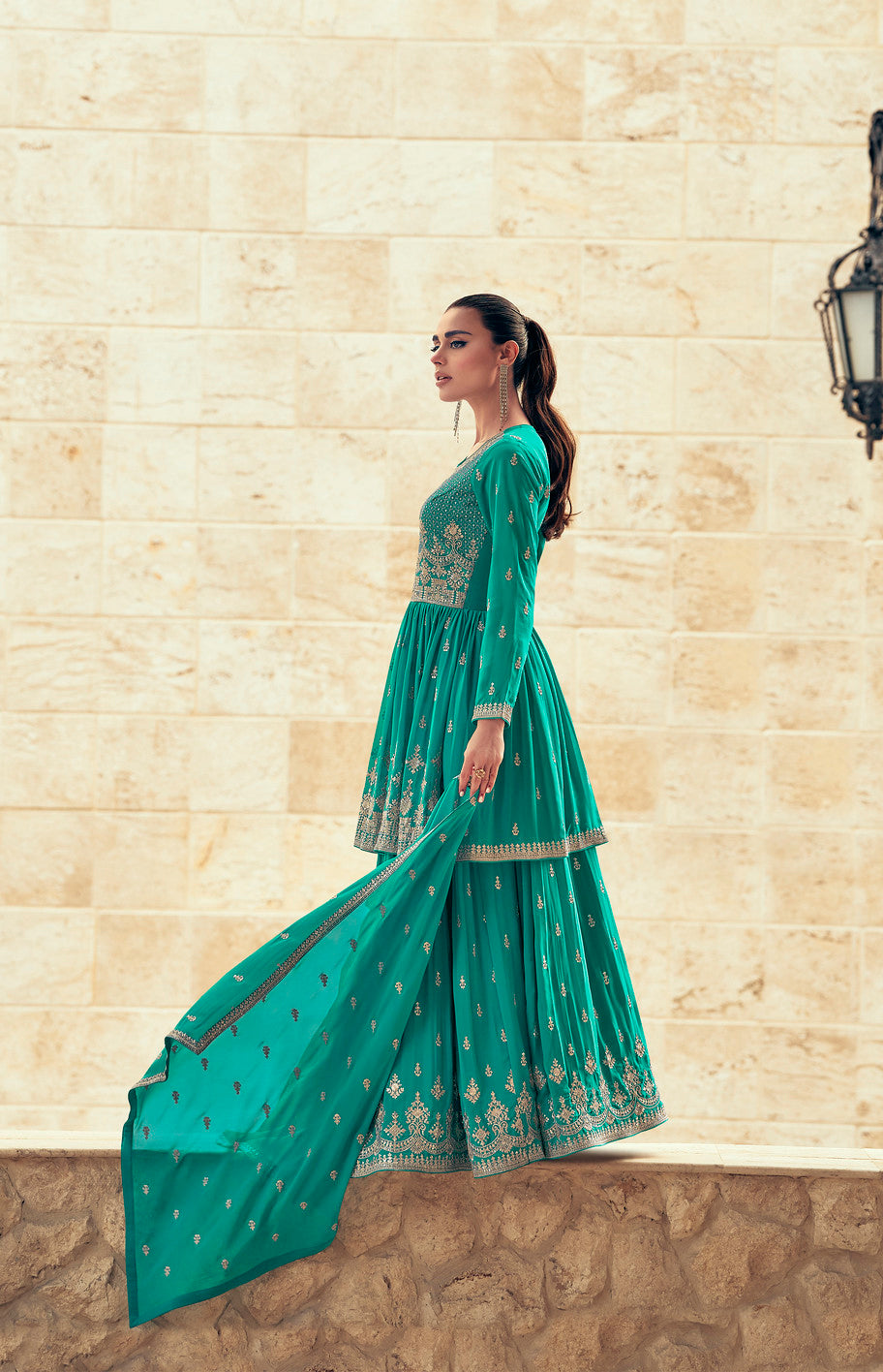 Bottle Green Indian Sharara Dress