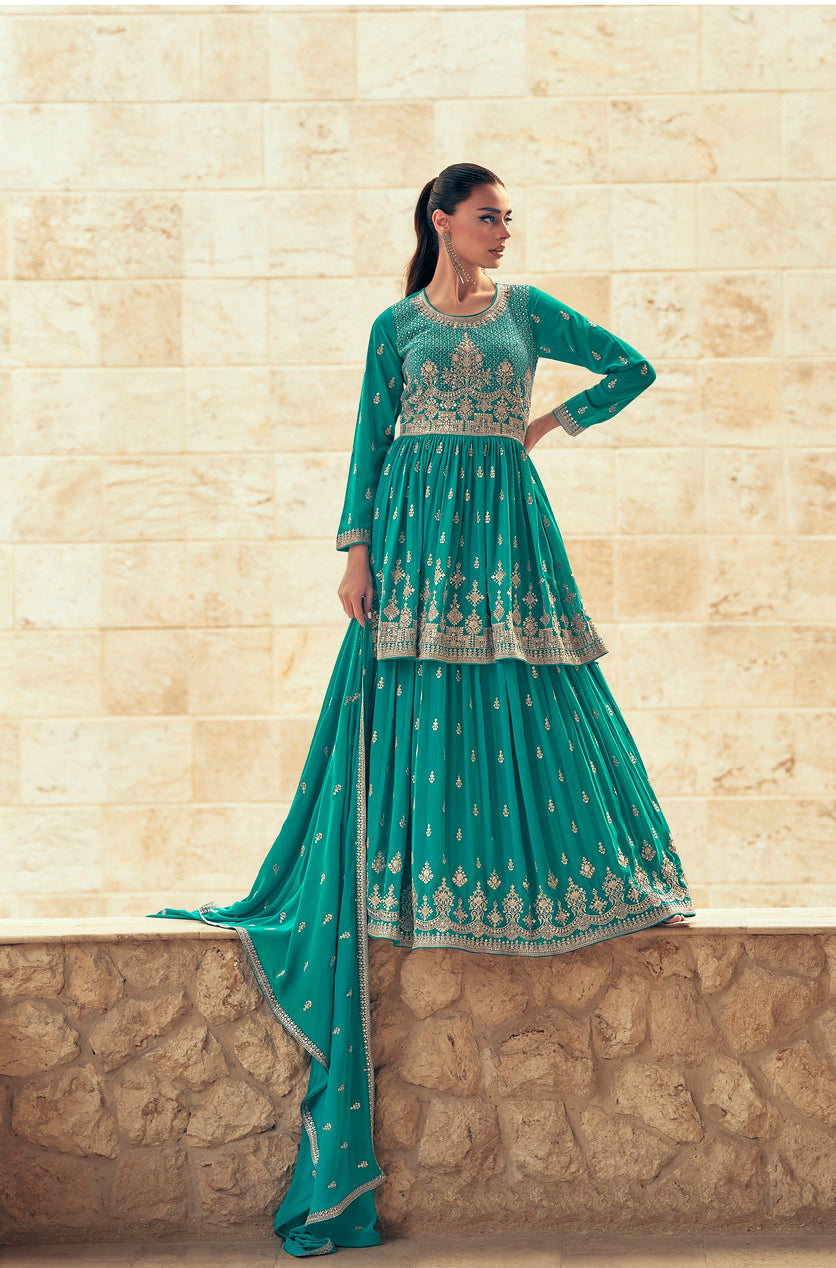 Bottle Green Indian Sharara Dress