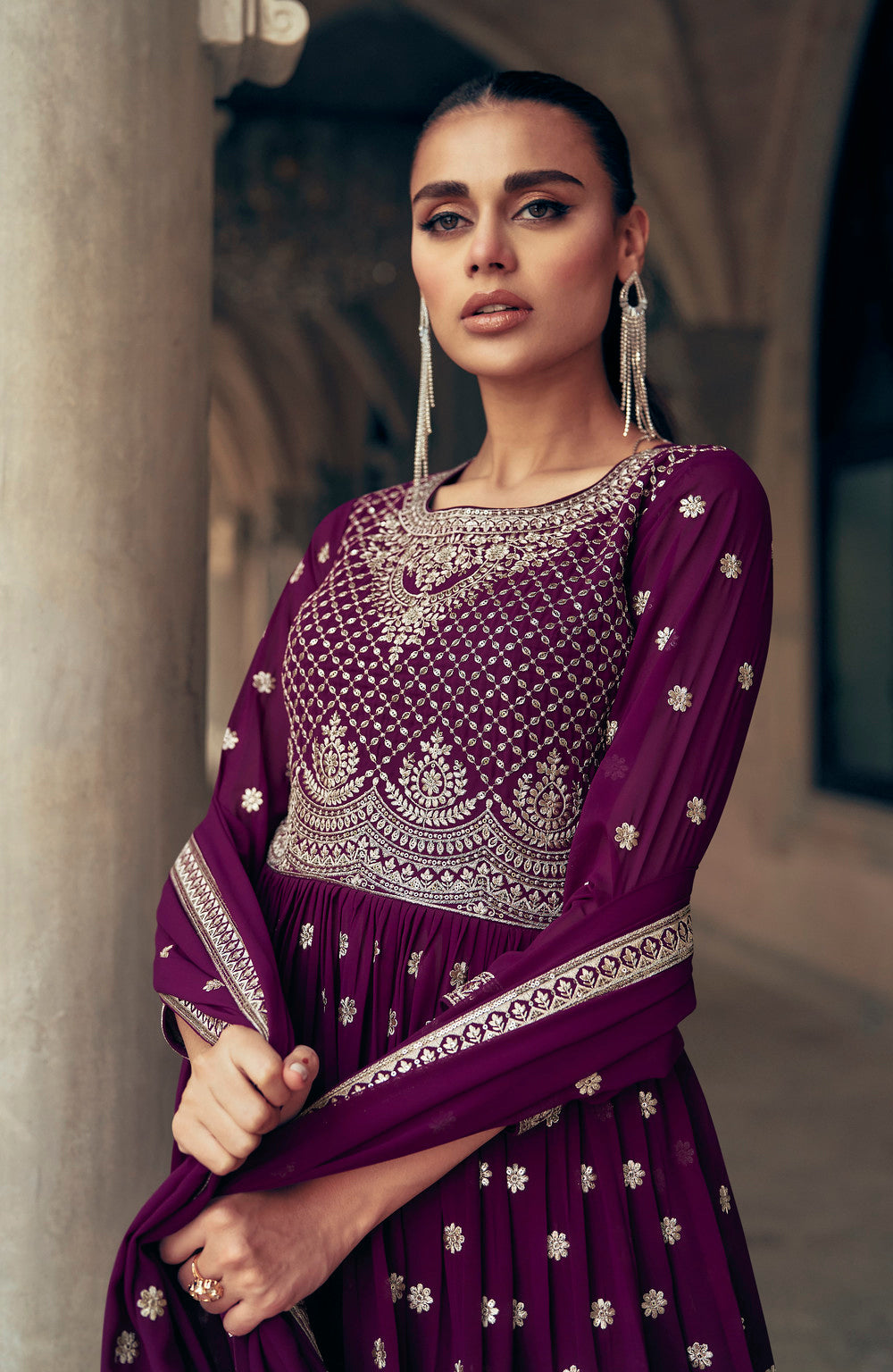 Wine Indian Sharara Dress