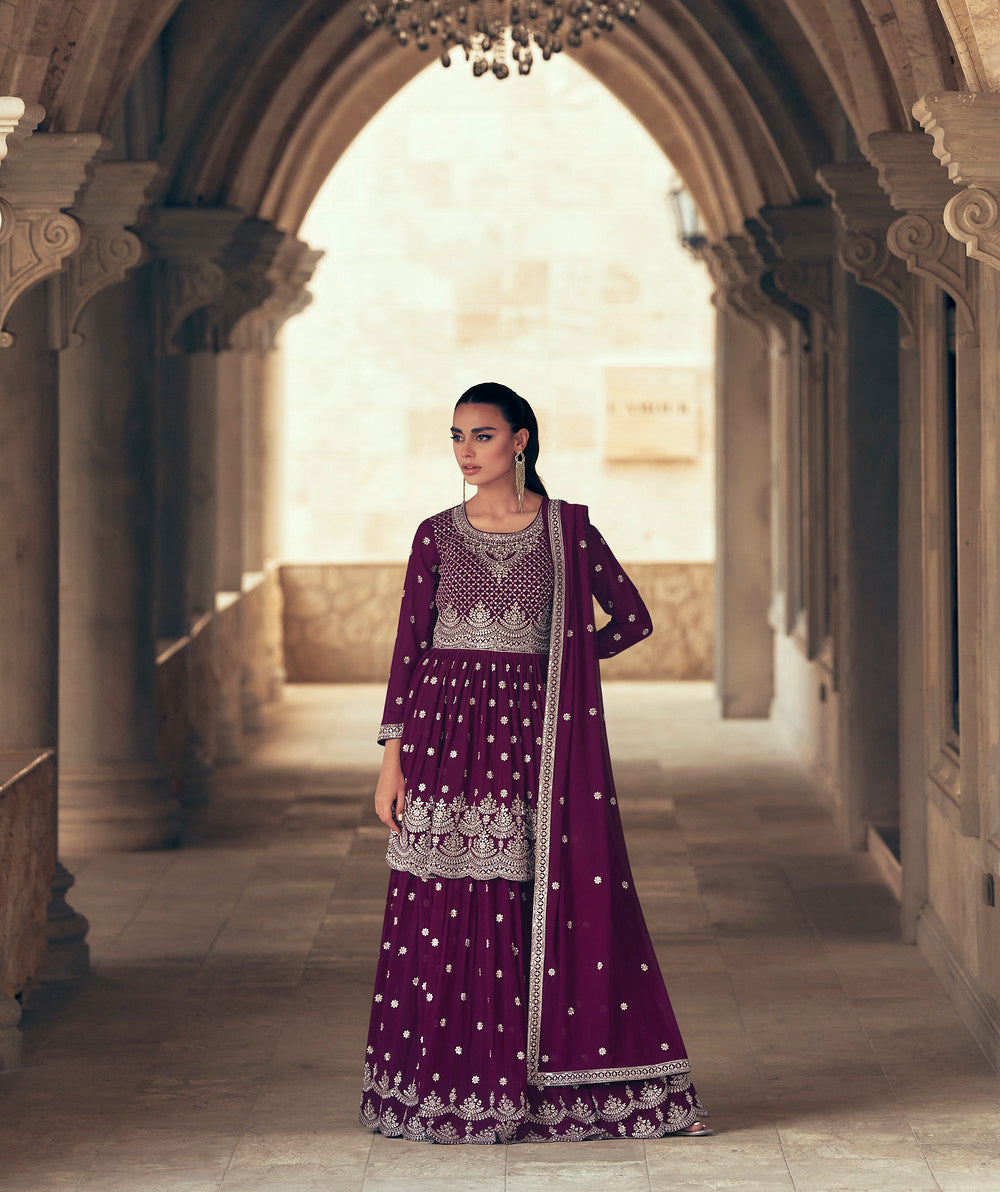 Wine Indian Sharara Dress