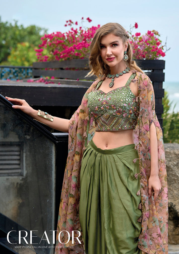 Designer Ready Wear Indo Western in Green