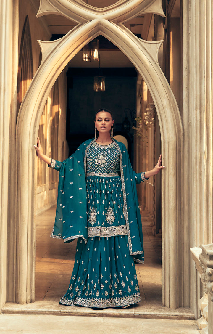 Elegant Rama Green Sharara Dress