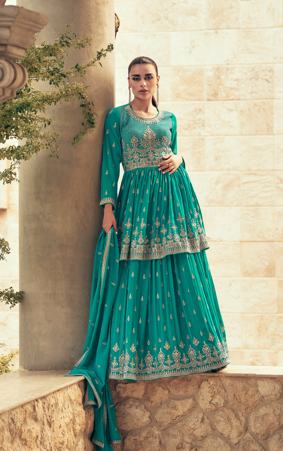 Bottle Green Indian Sharara Dress