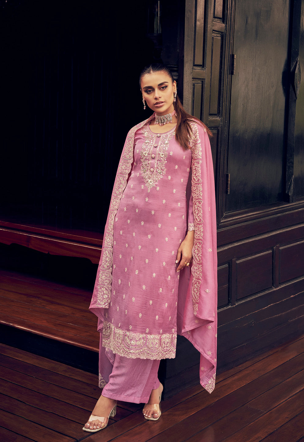 Graceful Pink Premium Silk Indian Salwar Kameez