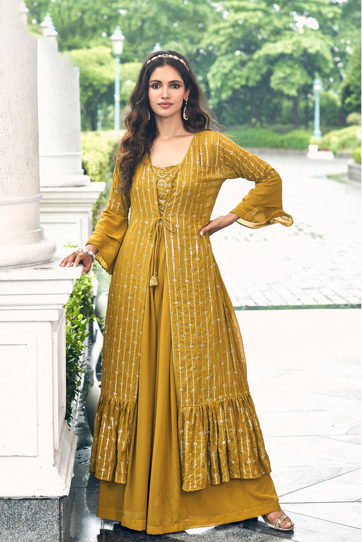 Radiant Yellow Faux Georgette Designer Indo Western