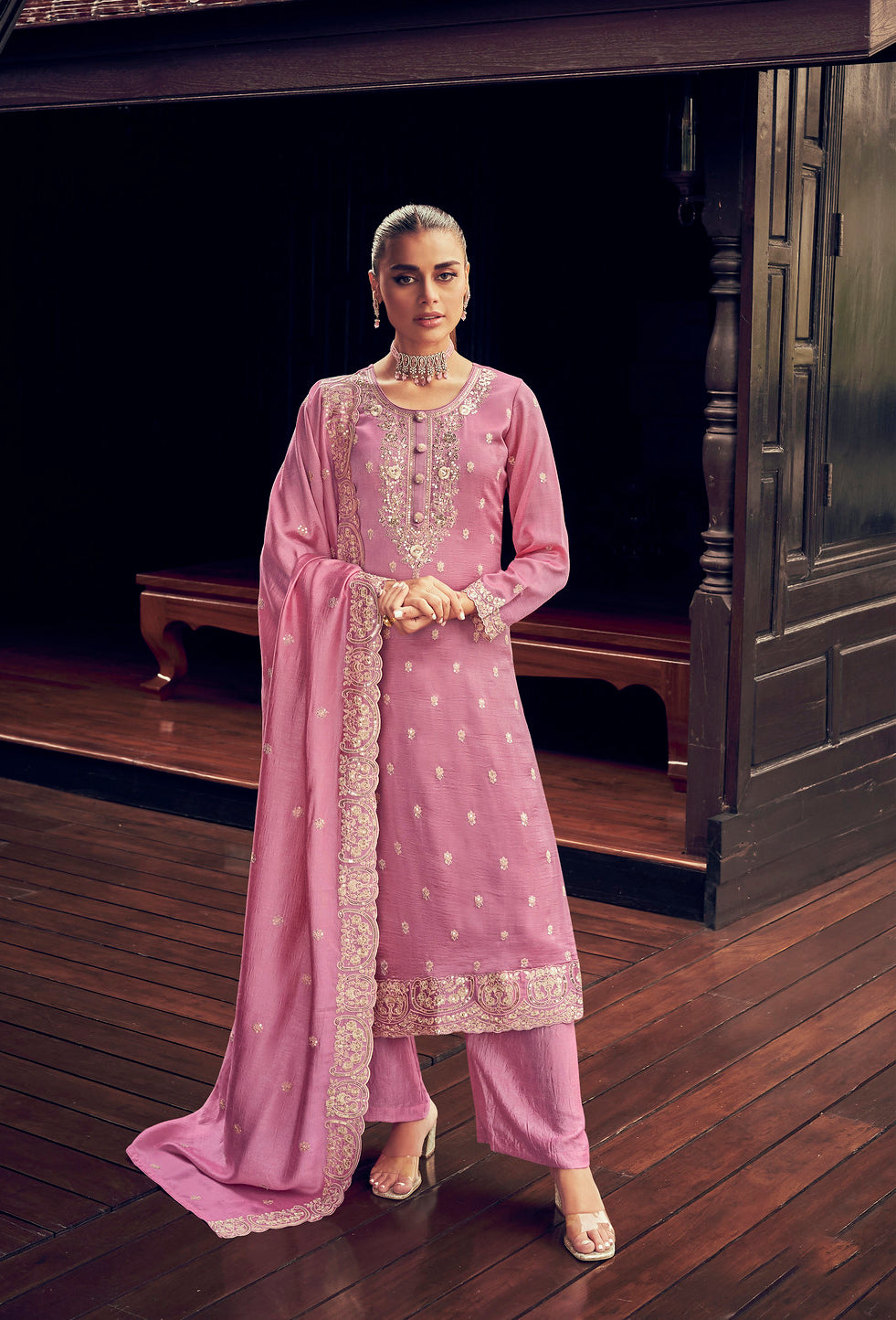 Graceful Pink Premium Silk Indian Salwar Kameez