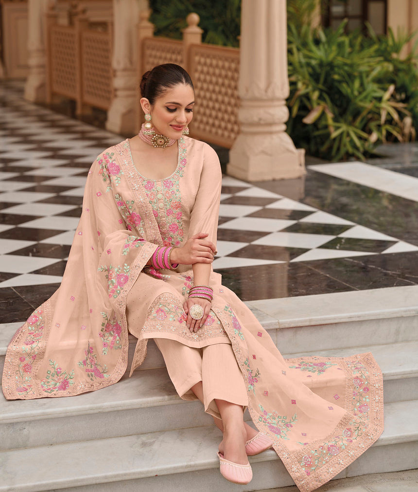 Exquisite Peach Designer Salwar Kameez