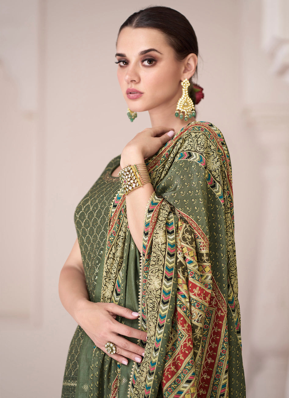 Green Premium Silk Indian Sharara