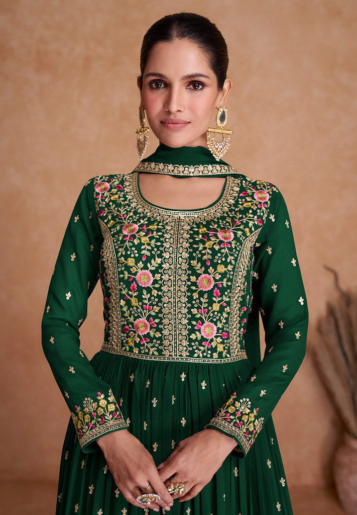 Elegant Green Blooming Georgette Indian Anarkali