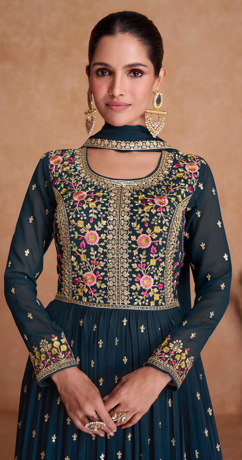 Stunning Blue Blooming Georgette Indian Anarkali