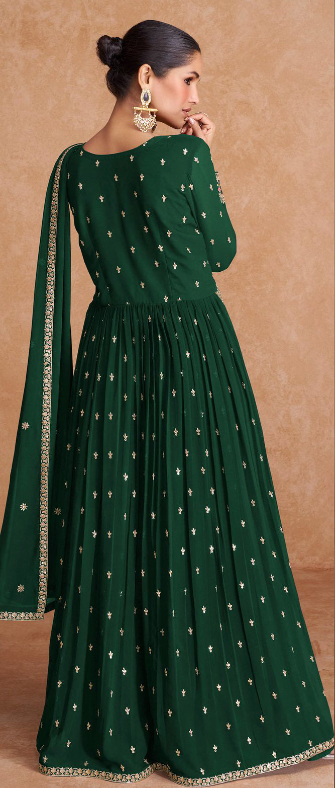 Elegant Green Blooming Georgette Indian Anarkali